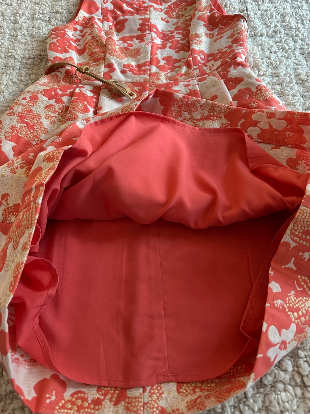 NWT Tahari Arthur Levine Retro Coral and Gold Brocade Cocktail Dress “Bonnie” - Picture 13 of 15